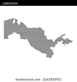 The artistic representation of Uzbekistan's map features a dotted pattern, set against a textured background showcasing the country's shape.