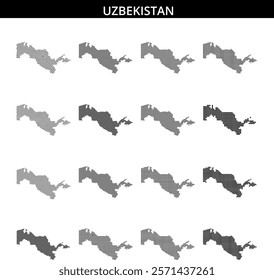 The artistic representation of Uzbekistan's map features a dotted pattern, set against a textured background showcasing the country's shape.