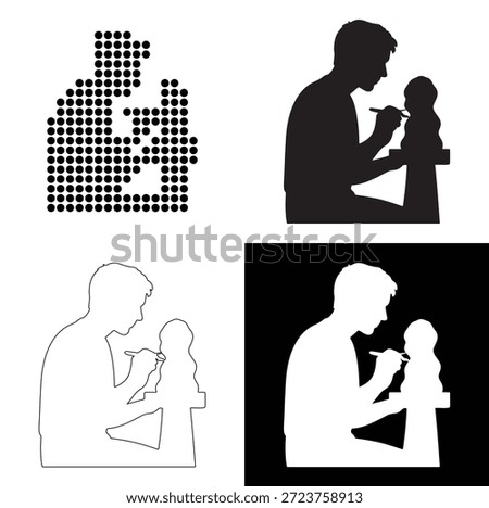 Artistic representations of a sculptor diligently working on a figure in various styles
