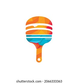 Diseño artístico del logotipo de restaurante y café. Burger con diseño de iconos de pincel de pintura.	