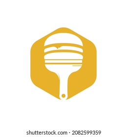 Diseño artístico del logotipo de restaurante y café. Burger con diseño de iconos de pincel de pintura.	