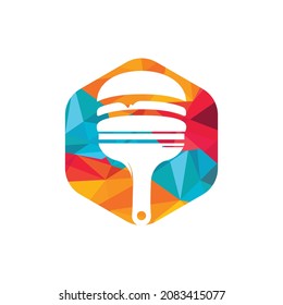 Diseño artístico del logotipo de restaurante y café. Burger con diseño de iconos de pincel de pintura.	