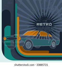 Artistic retro background with car. Vector illustration.