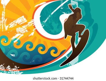 Artistic retro surfing poster. Vector illustration.