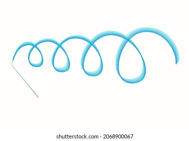 Artistic Rhythmic Gymnastics Ribbon Wand with Baton Twirling for dance performance or decoration. Colored Handle and Ribbon for Gymnastic. Fun exercise toy. Vector illustration.