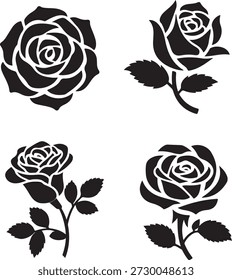 Artistic Rose Flower Vector Silhouette Clipart Floral Symbol Isolated