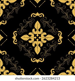 Artista Fantasia Real Luxo Infinito Barroco Motivo Delicado Ornamento Dourado Sem Costura Padrão no Fundo Preto Elegância Mão Desenhado Arte Trabalho para Decoração Bedsheet Bordado Renda Tapete Papel de Parede