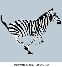 Artistic running Zebra vector art. Sketch ink pen digital art.
