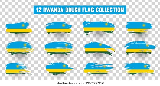 Artistic Rwanda country brush flag collection. Set of grunge brush flags on a solid background