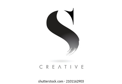 Artistic S Brush Stroke Letter Design Logo Icon Vector. Elegant Minimalist S Brush Letter Identity Illustration in Black and White