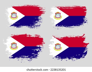 Artistic Saint Martin country brush flag collection. Set of grunge brush flags on a solid background