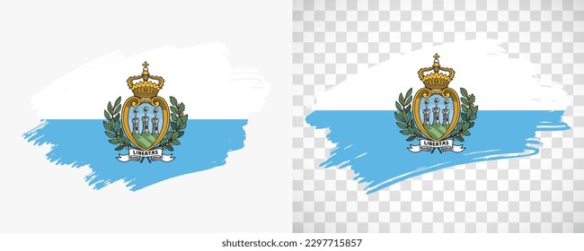 Artistic San Marino flag with isolated brush painted textured with transparent and solid background