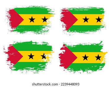 Artistic Sao Tome and Principe country brush flag collection. Set of grunge brush flags on a solid background