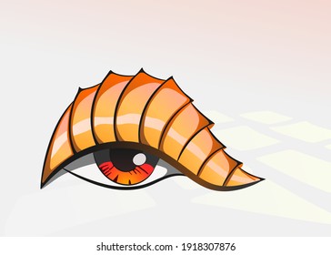 Artistic sashimi, sushi logo design, hungry red eye surreal illusion looking at you with fresh salmon on top. Sushi bar, food, fish, restaurant menu decoration element.
