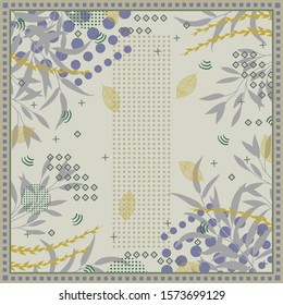 Artistic scarf pattern  design with leaf and dots motif