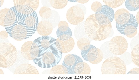 Artistic scribble round shapes of lines seamless pattern vector design. Wallpaper print. Bubbles doodling. Group of circles scribbling. Circular shapes of scribble lines repeating pattern.