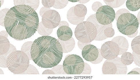 Artistic scribble round shapes of lines seamless pattern graphic design. Wallpaper print. Simple doodling. Handdrawn circles scribbling. Round scratch shapes of scribble lines repeating pattern.