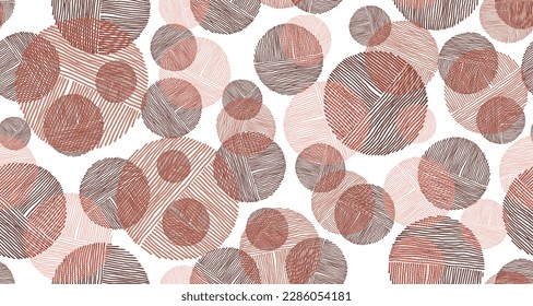 Artistic scribble round shapes of lines seamless pattern vector design. Wallpaper print. Bubbles doodling. Group of circles scribbling. Round scratch shapes of scribble lines doodle pattern.