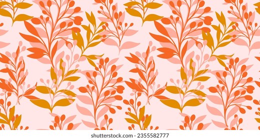 Artistic seamless background with abstract, modern, colorful leaves and branches.  Vector colorful  hand drawn sketch leaf silhouettes Template for textile, fashion, print, surface design