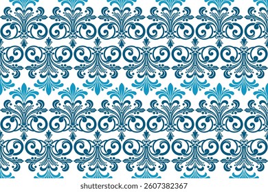 artistic seamless blue floral pattern with vintage ornamental details for stylish women’s tops and home textiles

