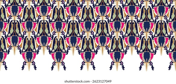 Artistic seamless border pattern with stylish decorative zoomorphic organic shape in 1920s european graphic design style