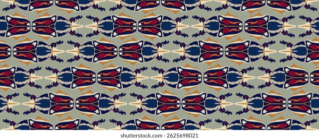Artistic seamless border pattern with stylish decorative zoomorphic organic shape in 1920s european graphic design style