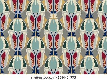 Artistic seamless border pattern with stylish decorative zoomorphic organic shape in 1920s european graphic design style