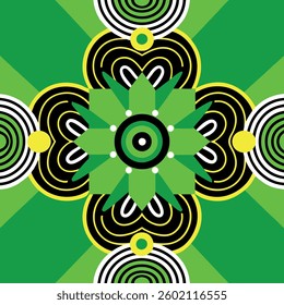 Artistic seamless drawing stylized vector wave green colored flower pattern