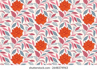 padrão de flor sem emenda artística com ilustrações de linha minimalista de rosas e folhas para embalagem de produtos, capas de travesseiro e itens de moda para mulheres

