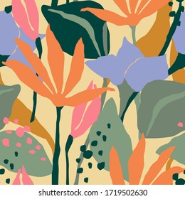 Artistic seamless pattern with abstract flowers. Modern design for paper, cover, fabric, interior decor and other users.