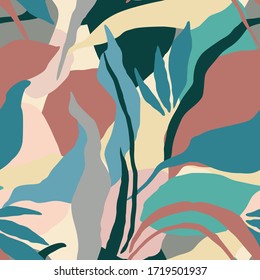 Artistic seamless pattern with abstract leaves. Modern design for paper, cover, fabric, interior decor and other users.