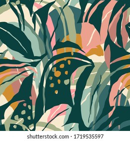 Artistic seamless pattern with abstract leaves. Modern design for paper, cover, fabric, interior decor and other users.