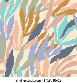 Artistic seamless pattern with abstract leaves. Modern design for paper, cover, fabric, interior decor and other users.