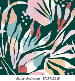 Artistic seamless pattern with abstract leaves. Modern design for paper, cover, fabric, interior decor and other users.