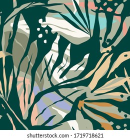 Artistic seamless pattern with abstract leaves. Modern design for paper, cover, fabric, interior decor and other users.