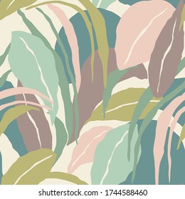 Artistic seamless pattern with abstract leaves. Modern design for paper, cover, fabric, interior decor and other users.