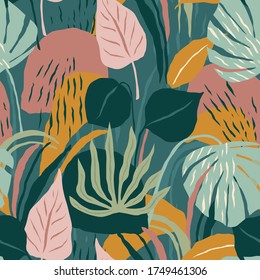 Artistic seamless pattern with abstract leaves. Modern design for paper, cover, fabric, interior decor and other users.