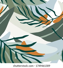 Artistic seamless pattern with abstract leaves. Modern design for paper, cover, fabric, interior decor and other users.