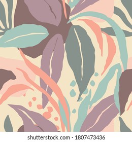 Artistic seamless pattern with abstract leaves. Modern design for paper, cover, fabric, interior decor and other users.