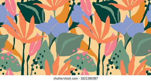 Artistic seamless pattern with abstract leaves. Modern design for paper, cover, fabric, interior decor and other users.