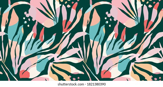 Artistic seamless pattern with abstract leaves. Modern design for paper, cover, fabric, interior decor and other users.