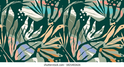 Artistic seamless pattern with abstract leaves. Modern design for paper, cover, fabric, interior decor and other users.