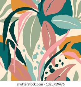 Artistic seamless pattern with abstract leaves. Modern design for paper, cover, fabric, interior decor and other users.