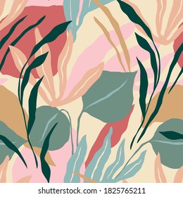 Artistic seamless pattern with abstract leaves. Modern vector design for paper, cover, fabric, interior decor and other users.