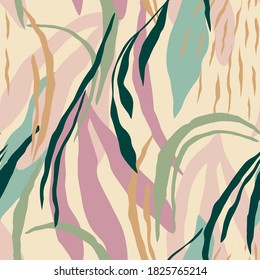 Artistic seamless pattern with abstract leaves. Modern vector design for paper, cover, fabric, interior decor and other users.