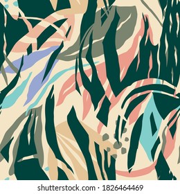 Artistic seamless pattern with abstract leaves. Modern vector design for paper, cover, fabric, interior decor and other users.