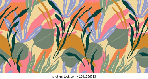 Artistic seamless pattern with abstract leaves. Modern design for paper, cover, fabric, interior decor and other users.