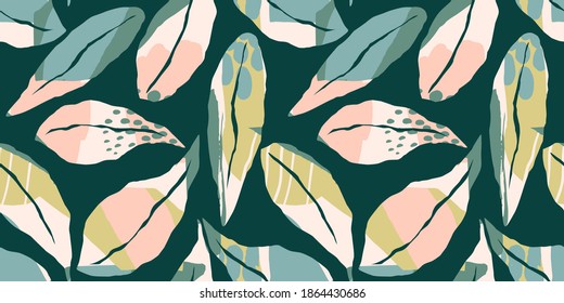 Artistic seamless pattern with abstract leaves. Modern design for paper, cover, fabric, interior decor and other users.