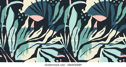 Artistic seamless pattern with abstract leaves. Modern design for paper, cover, fabric, interior decor and other users.