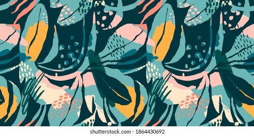Artistic seamless pattern with abstract leaves. Modern design for paper, cover, fabric, interior decor and other users.